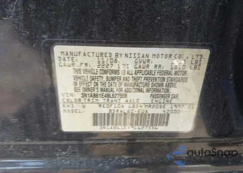 2009 Nissan Sentra 2.0 z USA, uszkodzony, nr VIN 3N1AB61E49L627556